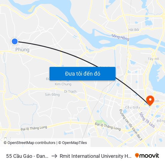 55 Cầu Gáo - Đan Phượng to Rmit International University Hanoi Campus map