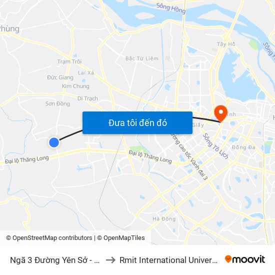 Ngã 3 Đường Yên Sở - Đê Song Phương to Rmit International University Hanoi Campus map