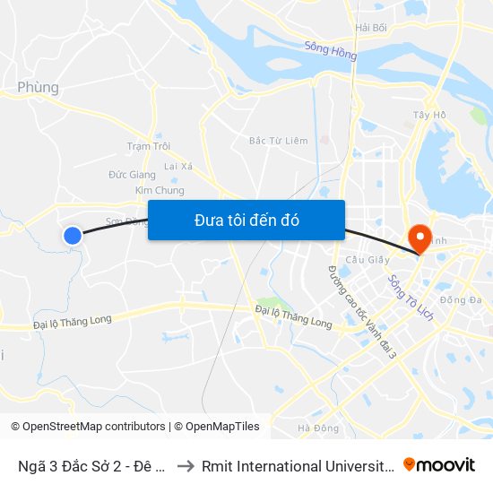 Ngã 3 Đắc Sở 2 - Đê Song Phương to Rmit International University Hanoi Campus map