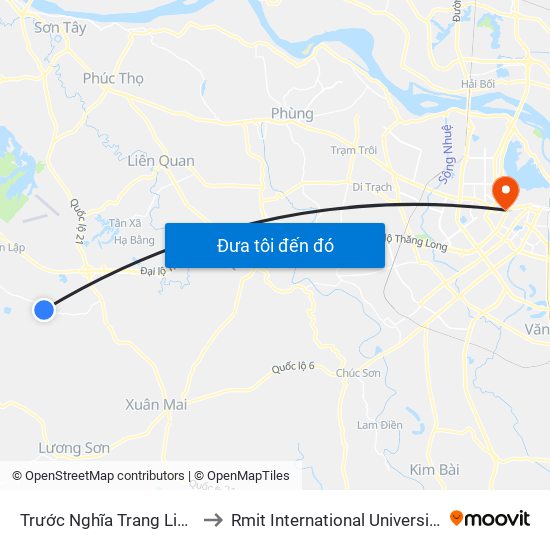 Trước Nghĩa Trang Liệt Sỹ Tiến Xuân to Rmit International University Hanoi Campus map