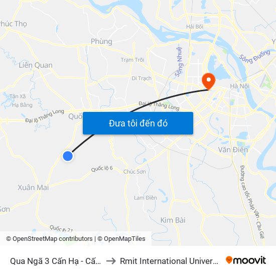 Qua Ngã 3 Cấn Hạ - Cấn Hữu - Quốc Oai to Rmit International University Hanoi Campus map