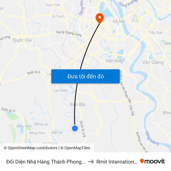 Đối Diện Nhà Hàng Thành Phong (Gần Biển Báo Chỉ Dẫn Hướng Đi Vác) - Tỉnh Lộ 429 to Rmit International University Hanoi Campus map