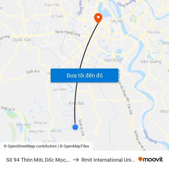 Số 94 Thôn Mới, Dốc Mọc, Cao Dương - Tỉnh Lộ 429 to Rmit International University Hanoi Campus map