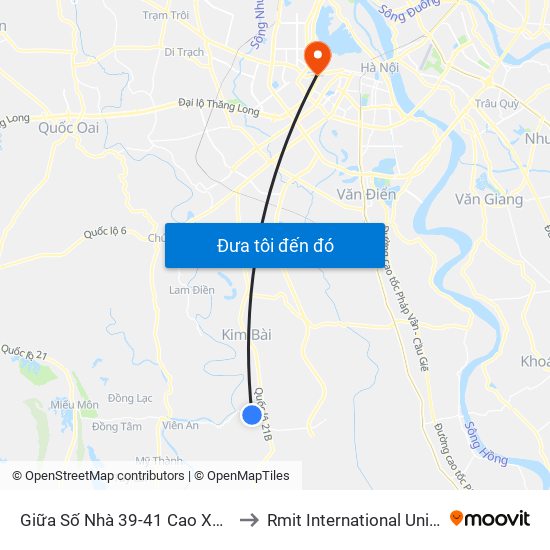 Giữa Số Nhà 39-41 Cao Xá, Cao Dương - Tỉnh Lộ 429 to Rmit International University Hanoi Campus map