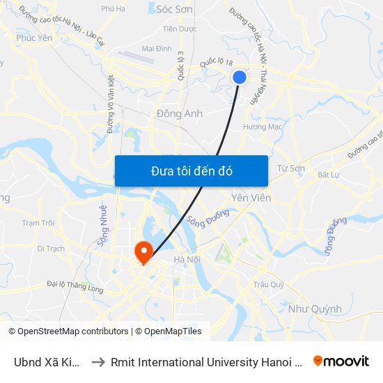 Ubnd Xã Kim Lũ to Rmit International University Hanoi Campus map