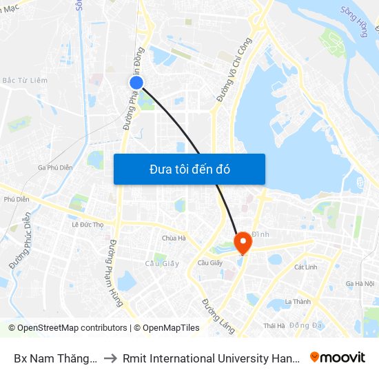 Bx Nam Thăng Long to Rmit International University Hanoi Campus map