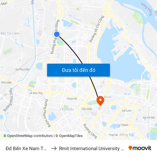 Đd Bến Xe Nam Thăng Long to Rmit International University Hanoi Campus map