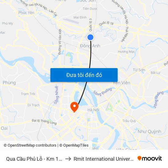 Qua Cầu Phủ Lỗ - Km 16+890 Quốc Lộ 3 to Rmit International University Hanoi Campus map