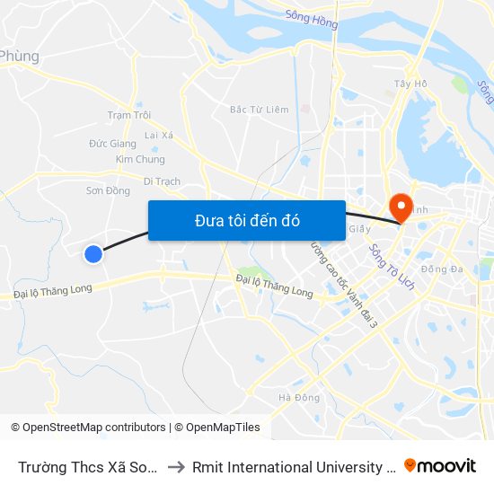 Trường Thcs Xã Song Phương to Rmit International University Hanoi Campus map