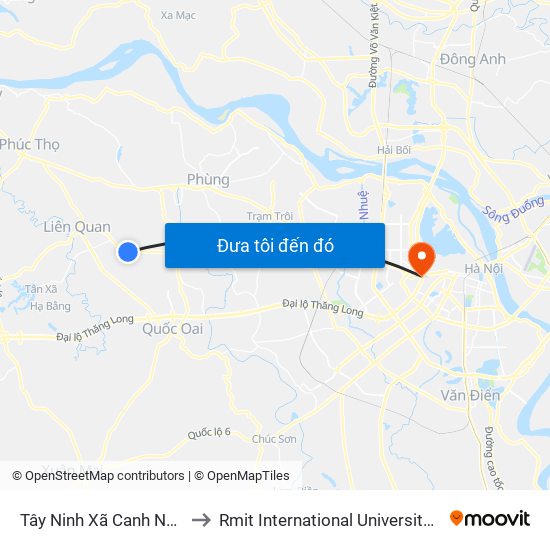 Tây Ninh Xã Canh Nậu (Chiều Đi) to Rmit International University Hanoi Campus map