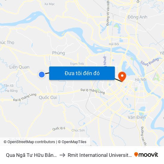 Qua Ngã Tư Hữu Bằng Di Nậu 30m to Rmit International University Hanoi Campus map