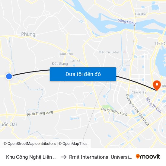 Khu Công Nghệ Liên Hiệp Phúc Thọ to Rmit International University Hanoi Campus map