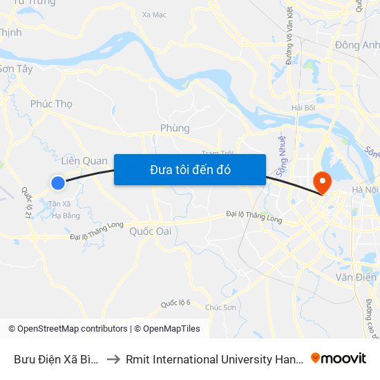 Bưu Điện Xã Bình Yên to Rmit International University Hanoi Campus map