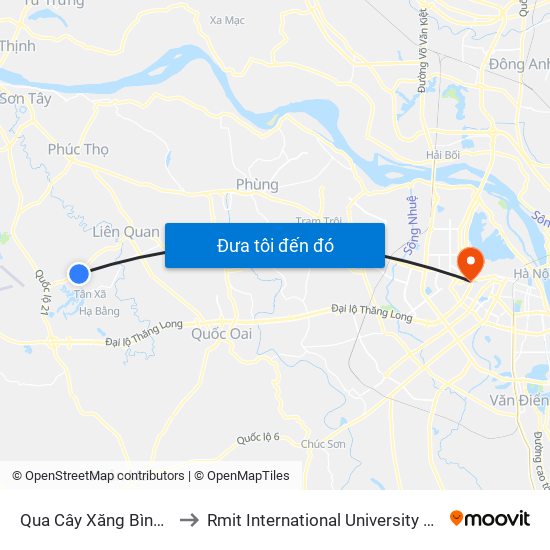 Qua Cây Xăng Bình Yên 50m to Rmit International University Hanoi Campus map