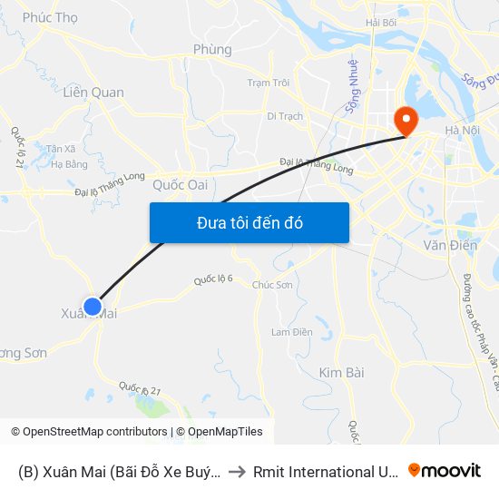 (B) Xuân Mai (Bãi Đỗ Xe Buýt - Trường Đại Học Lâm Nghiệp) to Rmit International University Hanoi Campus map
