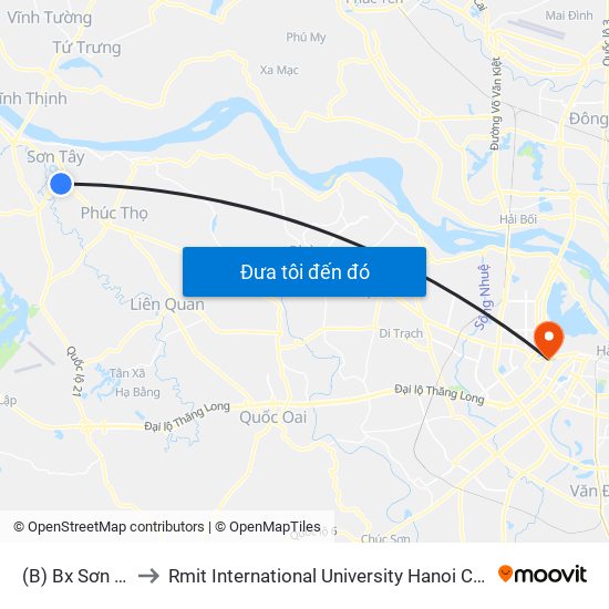 (B) Bx Sơn Tây to Rmit International University Hanoi Campus map