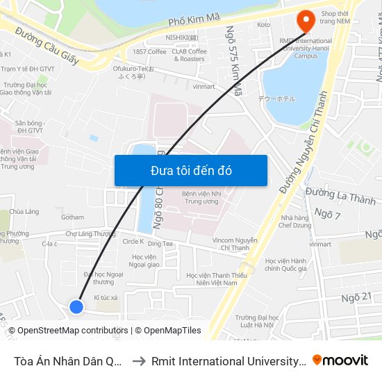 Tòa Án Nhân Dân Quận Đống Đa to Rmit International University Hanoi Campus map