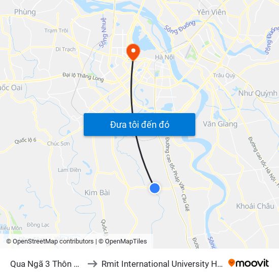 Qua Ngã 3 Thôn Thụy Ứng to Rmit International University Hanoi Campus map