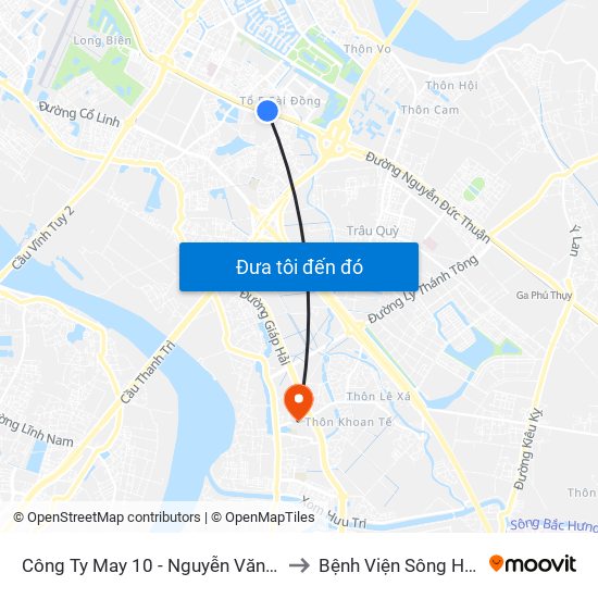Công Ty May 10 - Nguyễn Văn Linh to Bệnh Viện Sông Hồng map