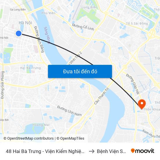 48 Hai Bà Trưng - Viện Kiểm Nghiệm Thuốc Trung Ương to Bệnh Viện Sông Hồng map