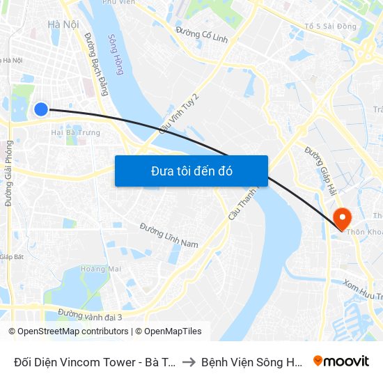 Đối Diện Vincom Tower - Bà Triệu to Bệnh Viện Sông Hồng map