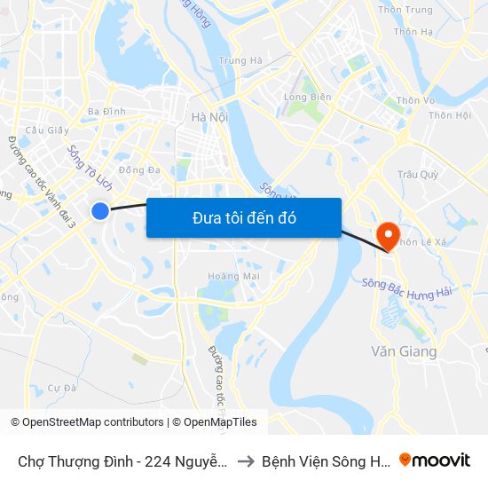 Chợ Thượng Đình - 224 Nguyễn Trãi to Bệnh Viện Sông Hồng map