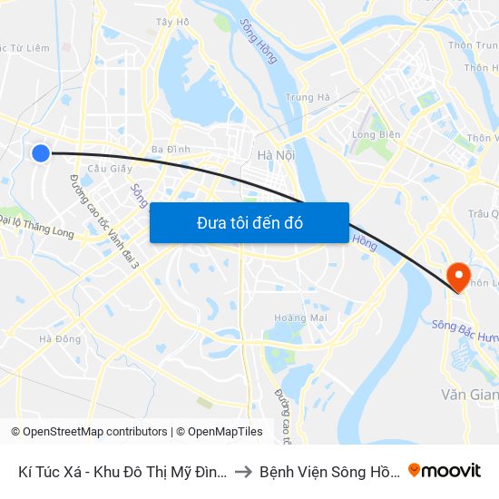 Kí Túc Xá - Khu Đô Thị Mỹ Đình II to Bệnh Viện Sông Hồng map