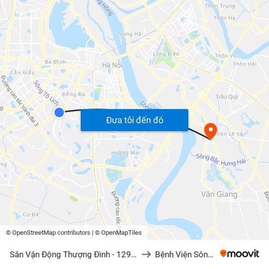 Sân Vận Động Thượng Đình - 129 Nguyễn Trãi to Bệnh Viện Sông Hồng map