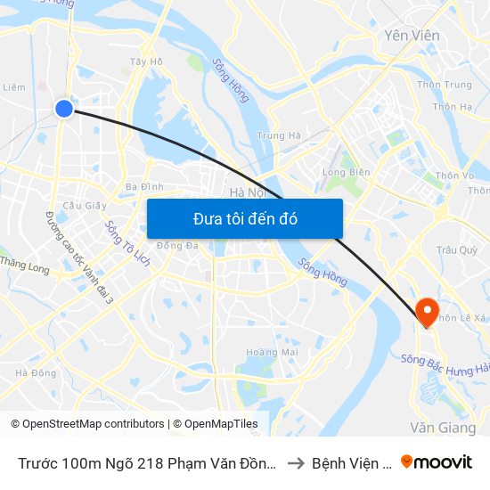 Trước 100m Ngõ 218 Phạm Văn Đồng (Đối Diện Công Viên Hòa Bình) to Bệnh Viện Sông Hồng map