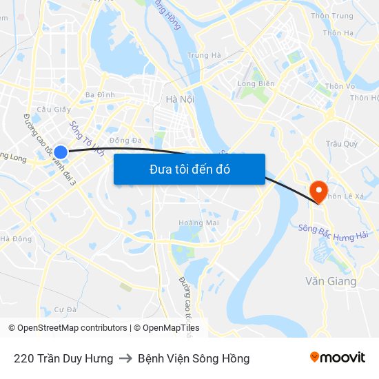 220 Trần Duy Hưng to Bệnh Viện Sông Hồng map