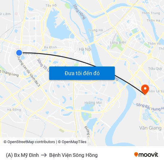 (A) Bx Mỹ Đình to Bệnh Viện Sông Hồng map