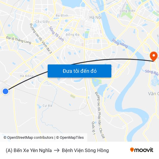 (A) Bến Xe Yên Nghĩa to Bệnh Viện Sông Hồng map