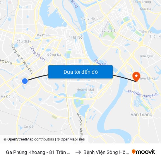 Ga Phùng Khoang - 81 Trần Phú to Bệnh Viện Sông Hồng map