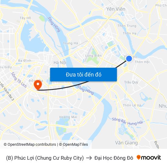 (B) Phúc Lợi (Chung Cư Ruby City) to Đại Học Đông Đô map