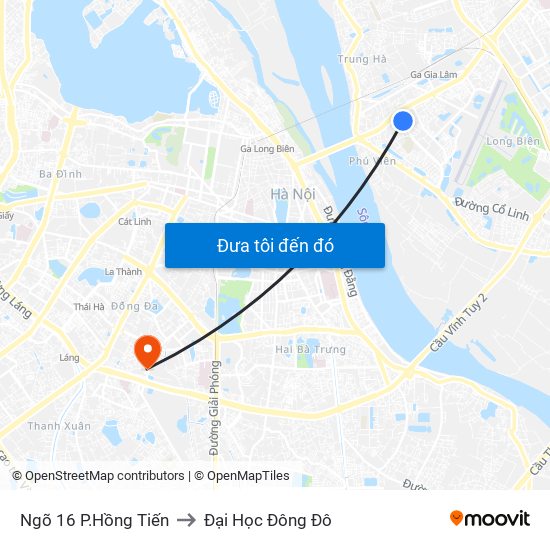 Ngõ 16 P.Hồng Tiến to Đại Học Đông Đô map