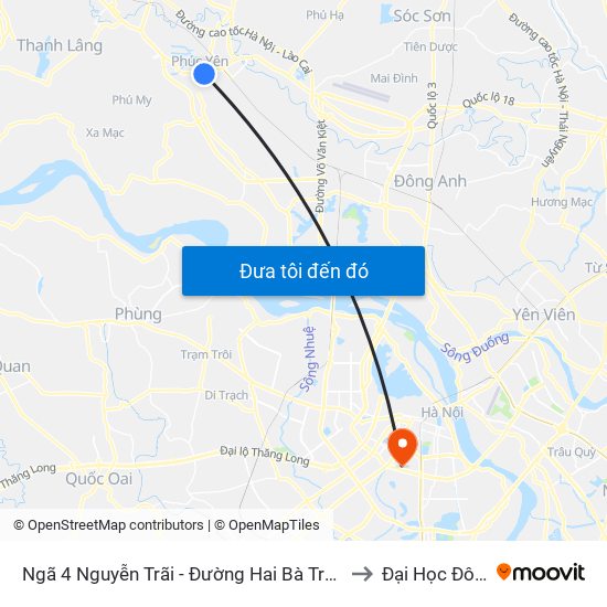 Ngã 4 Nguyễn Trãi - Đường Hai Bà Trưng - Phúc Yên to Đại Học Đông Đô map