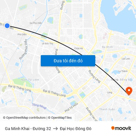Ga Minh Khai - Đường 32 to Đại Học Đông Đô map