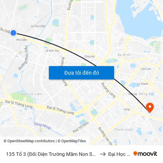 135 Tổ 3 (Đối Diện Trường Mầm Non Sao Mai - Kiều Mai) - Đường 32 to Đại Học Đông Đô map