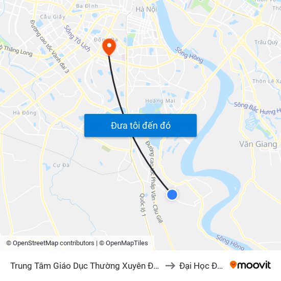 Trung Tâm Giáo Dục Thường Xuyên Đông Mỹ - Ngũ Hiệp to Đại Học Đông Đô map