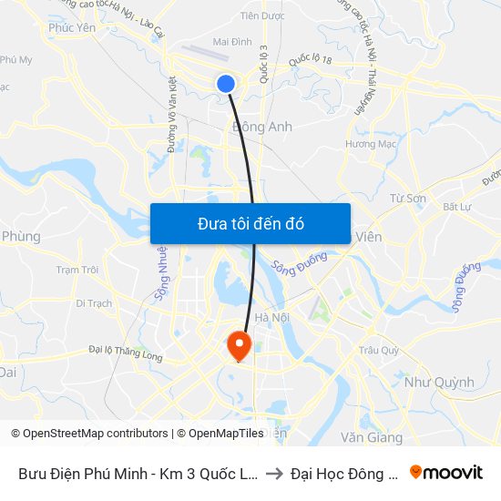 Bưu Điện Phú Minh - Km 3 Quốc Lộ 2 to Đại Học Đông Đô map