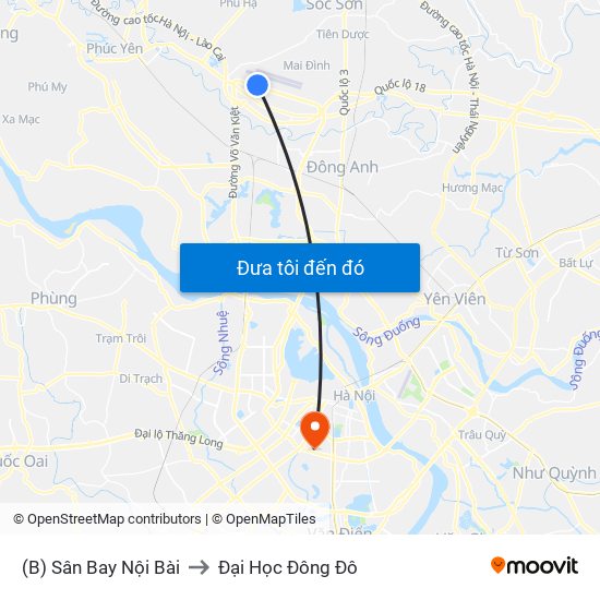 (B) Sân Bay Nội Bài to Đại Học Đông Đô map
