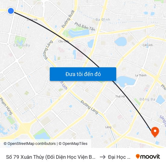 Số 79 Xuân Thủy (Đối Diện Học Viện Báo Chí Và Tuyên Truyền) to Đại Học Đông Đô map
