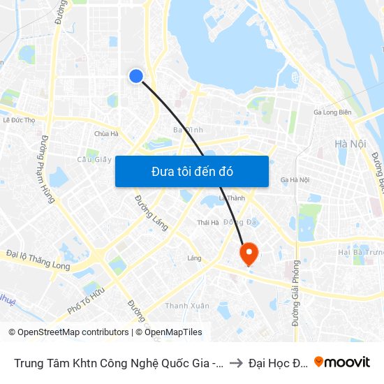 Trung Tâm Khtn Công Nghệ Quốc Gia - 18 Hoàng Quốc Việt to Đại Học Đông Đô map