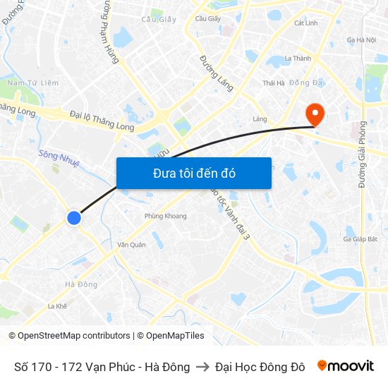 Số 170 - 172 Vạn Phúc - Hà Đông to Đại Học Đông Đô map