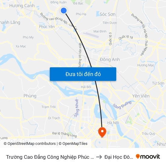 Trường Cao Đẳng Công Nghiệp Phúc Yên (Chiều Về) to Đại Học Đông Đô map