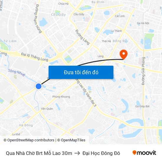 Qua Nhà Chờ Brt Mỗ Lao 30m to Đại Học Đông Đô map