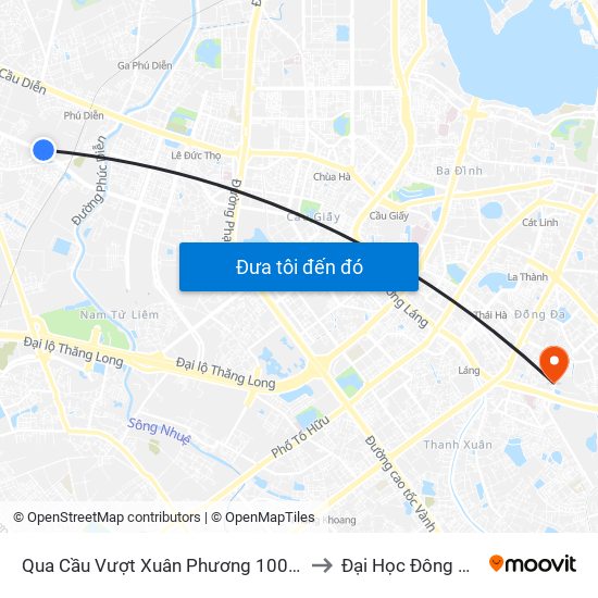 Qua Cầu Vượt Xuân Phương 100m to Đại Học Đông Đô map