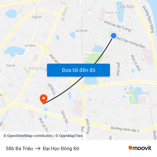 58b Bà Triệu to Đại Học Đông Đô map