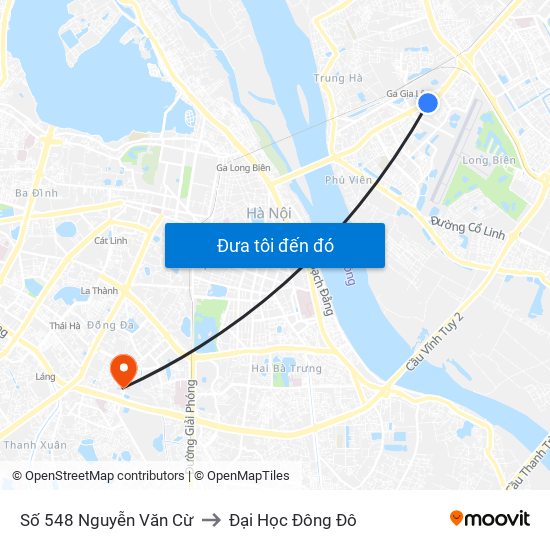 Số 548 Nguyễn Văn Cừ to Đại Học Đông Đô map