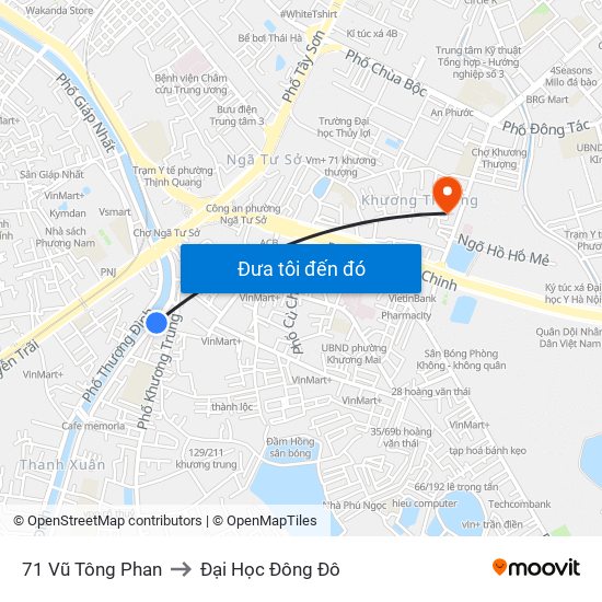 71 Vũ Tông Phan to Đại Học Đông Đô map